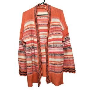Soft Surroundings Coral Striped Cotton Blend Open Long-Line Cardigan Large